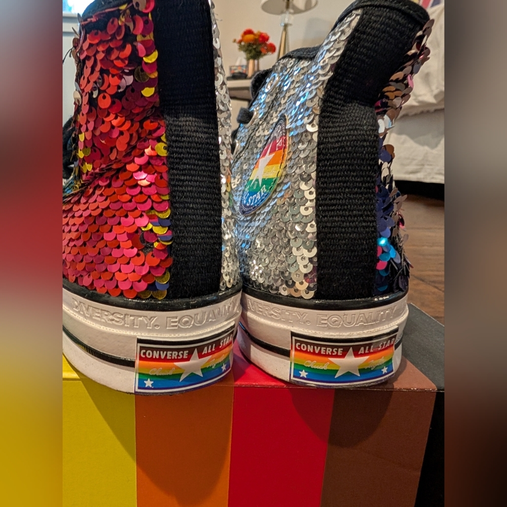 Converse Chuck 70 Pride Rainbow Sequin High Top Sneakers - Picture 6 of 8
